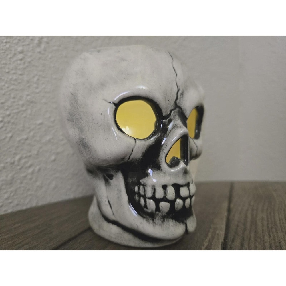 Vintage Handthrown Ceramic Skull Mug Votive Candle Holder Spooky Halloween Decor - Picture 3 of 13